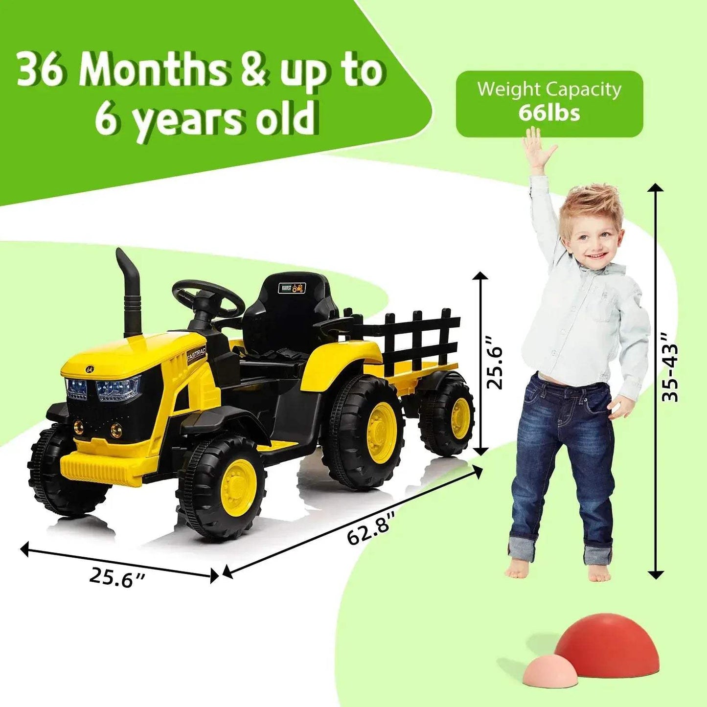 Kids Ride On Tractor With Remote Control And Bluetooth Music - ToylandEU