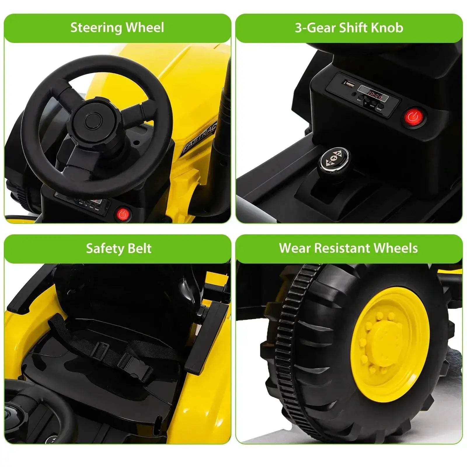 Kids Ride On Tractor With Remote Control And Bluetooth Music - ToylandEU