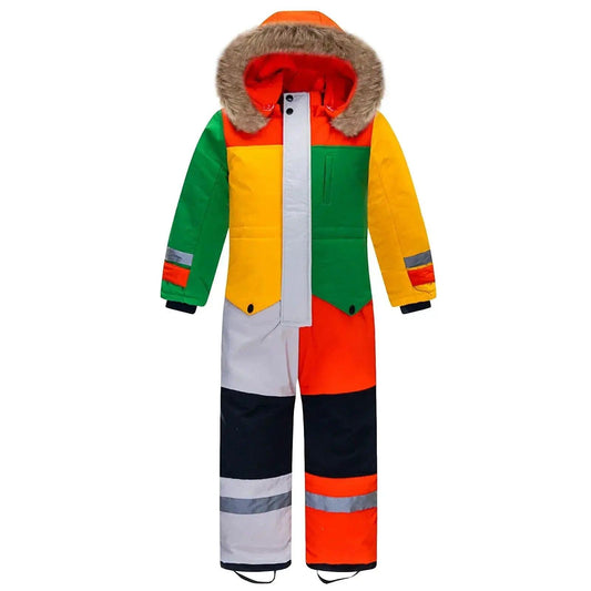  Kids Ski Suit One Piece Fur Hood Windproof Warm Winter -  ToylandEU™