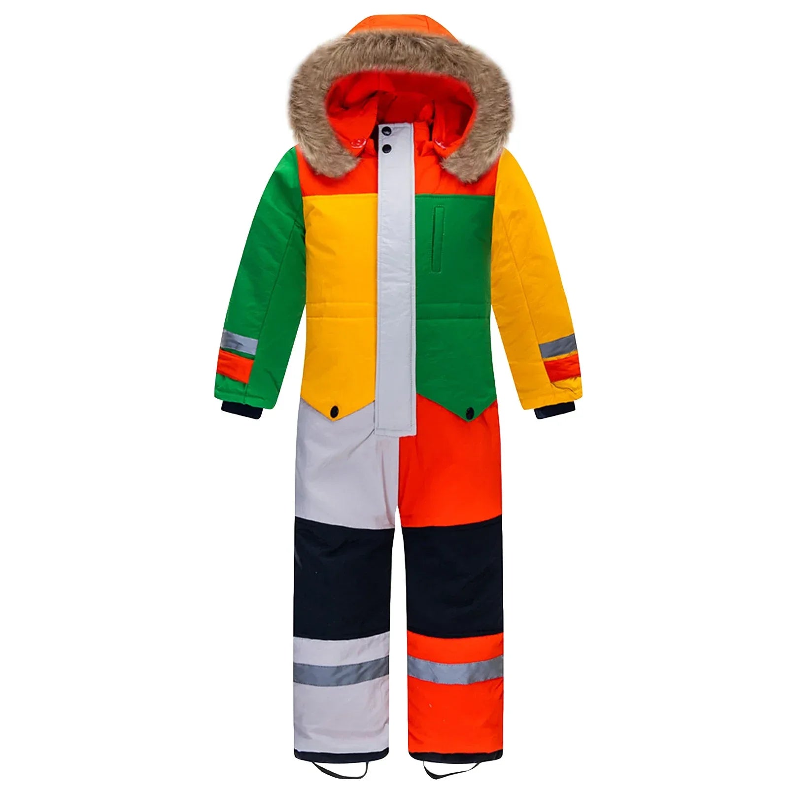 Kids Ski Suit One Piece Fur Hood Windproof Warm Winter - ToylandEU