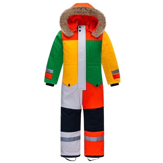 Kids Ski Suit One Piece Fur Hood Windproof Warm Winter - ToylandEU