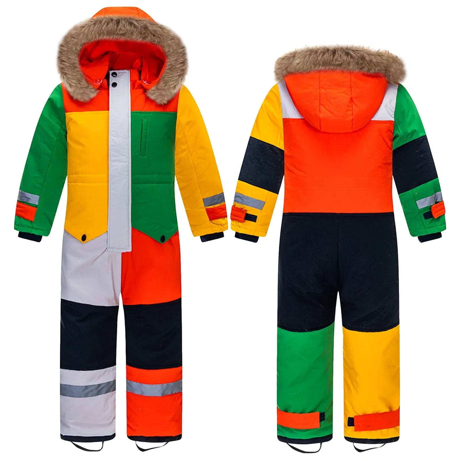 Kids Ski Suit One Piece Fur Hood Windproof Warm Winter - ToylandEU