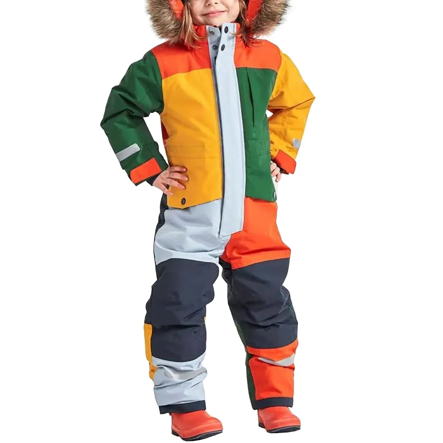 Kids Ski Suit One Piece Fur Hood Windproof Warm Winter - ToylandEU