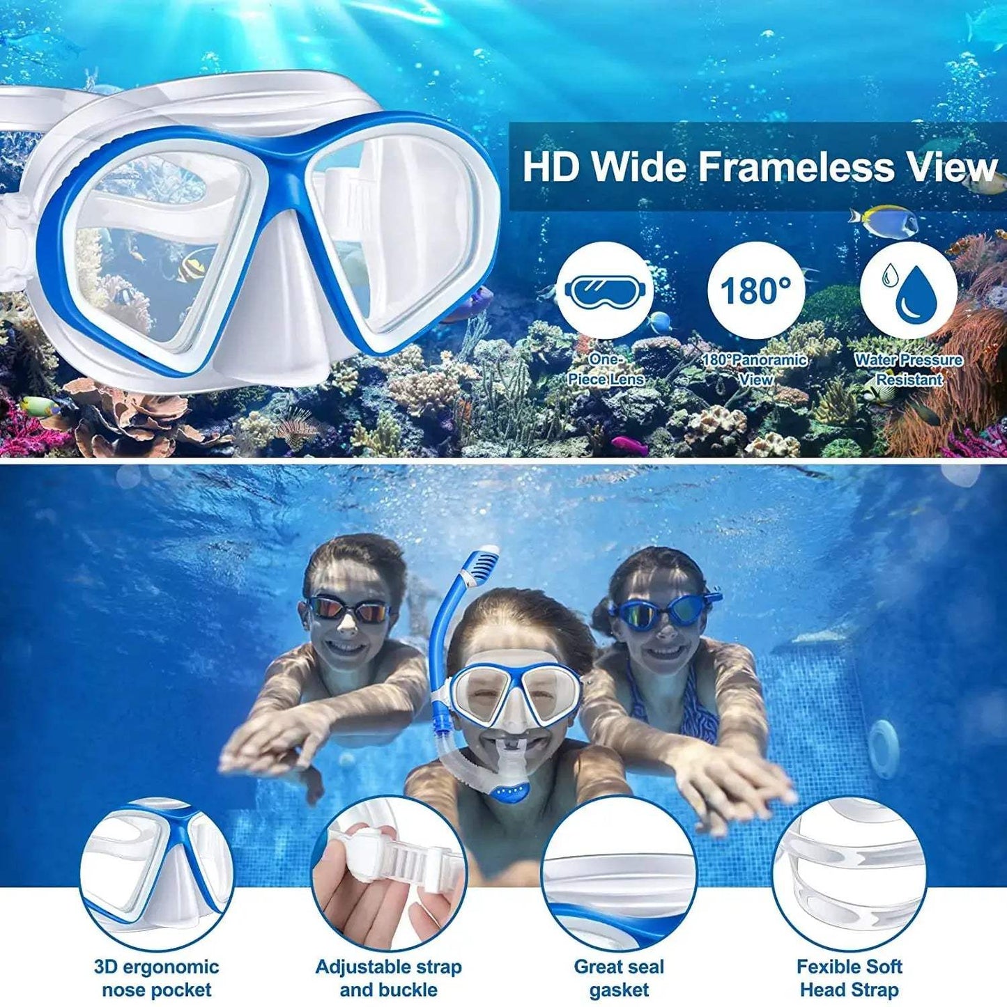  Kids Snorkel Set Dry Tube Silicone Mask For Kids -  ToylandEU™