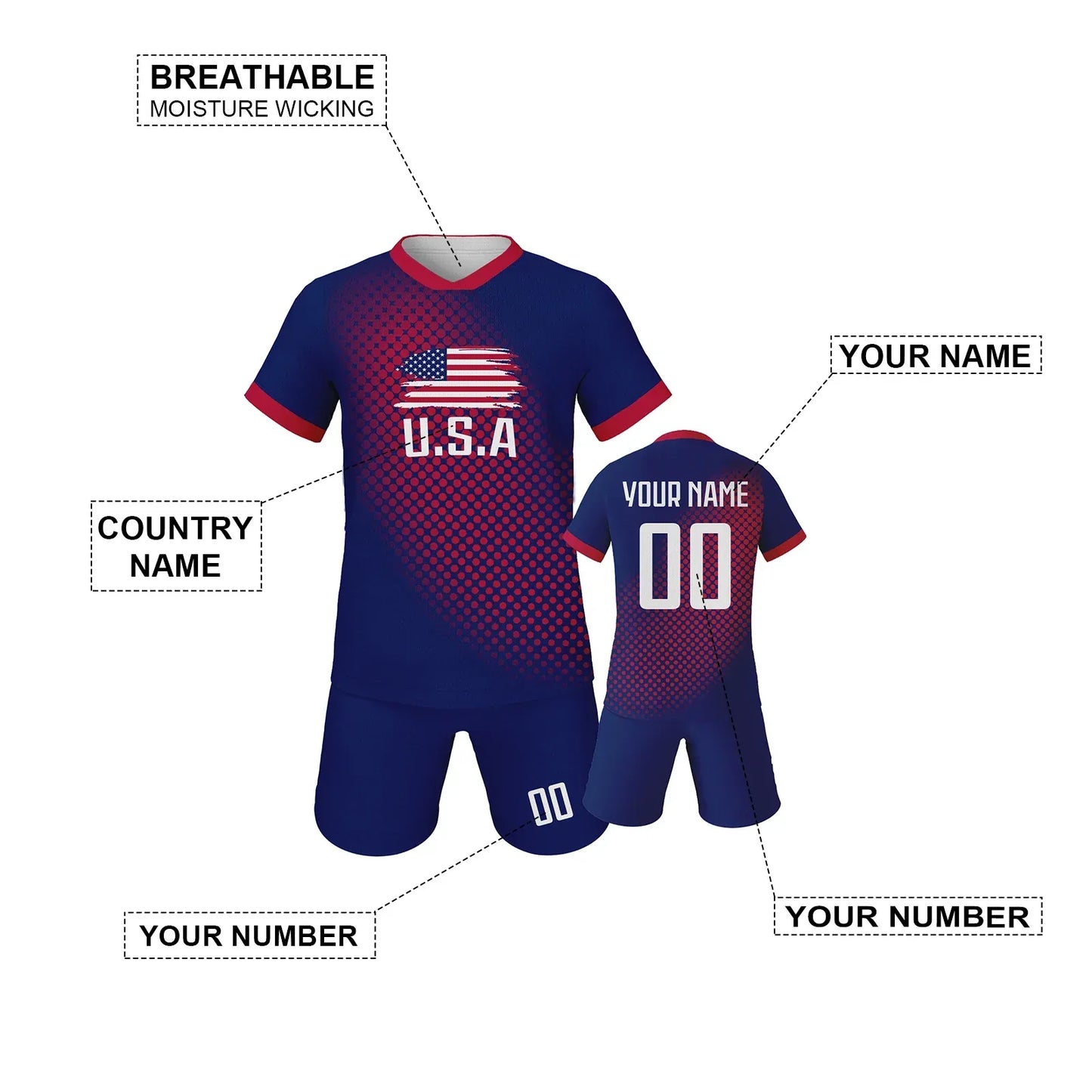 Kids Soccer Jersey And Shorts Set, Customizable Name And Number, Unisex Youth Football Training Uniform - ToylandEU