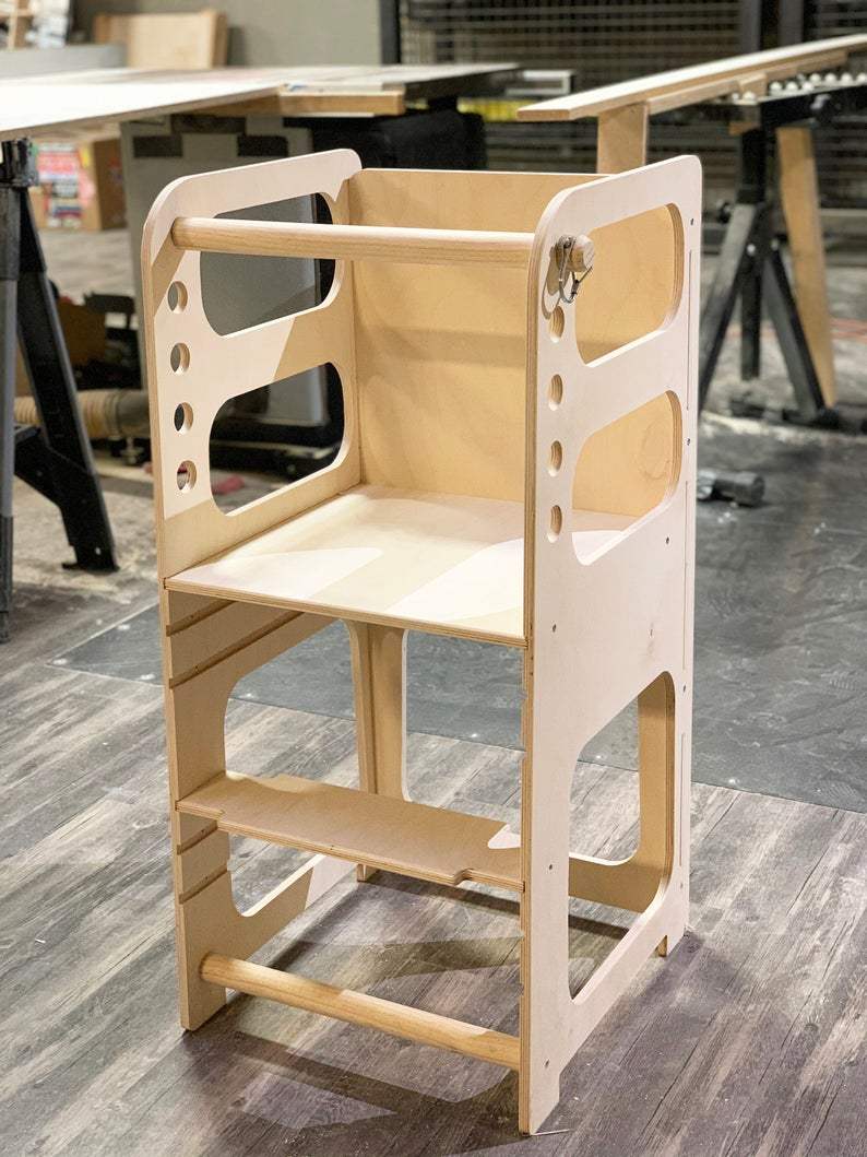 Toddler Step Stool | Safety Handlebar | Fully Adjustable | Birch Wood