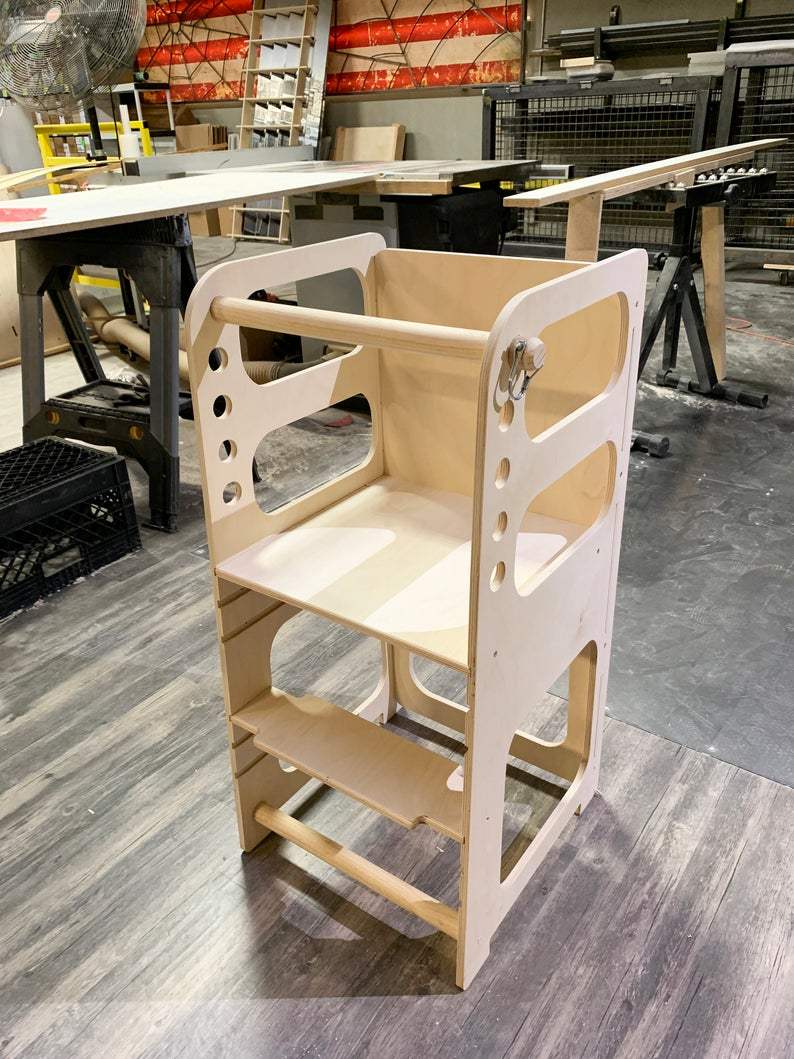 Toddler Step Stool | Safety Handlebar | Fully Adjustable | Birch Wood