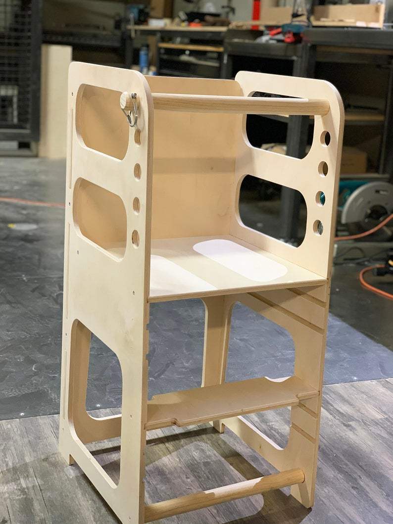 Toddler Step Stool | Safety Handlebar | Fully Adjustable | Birch Wood