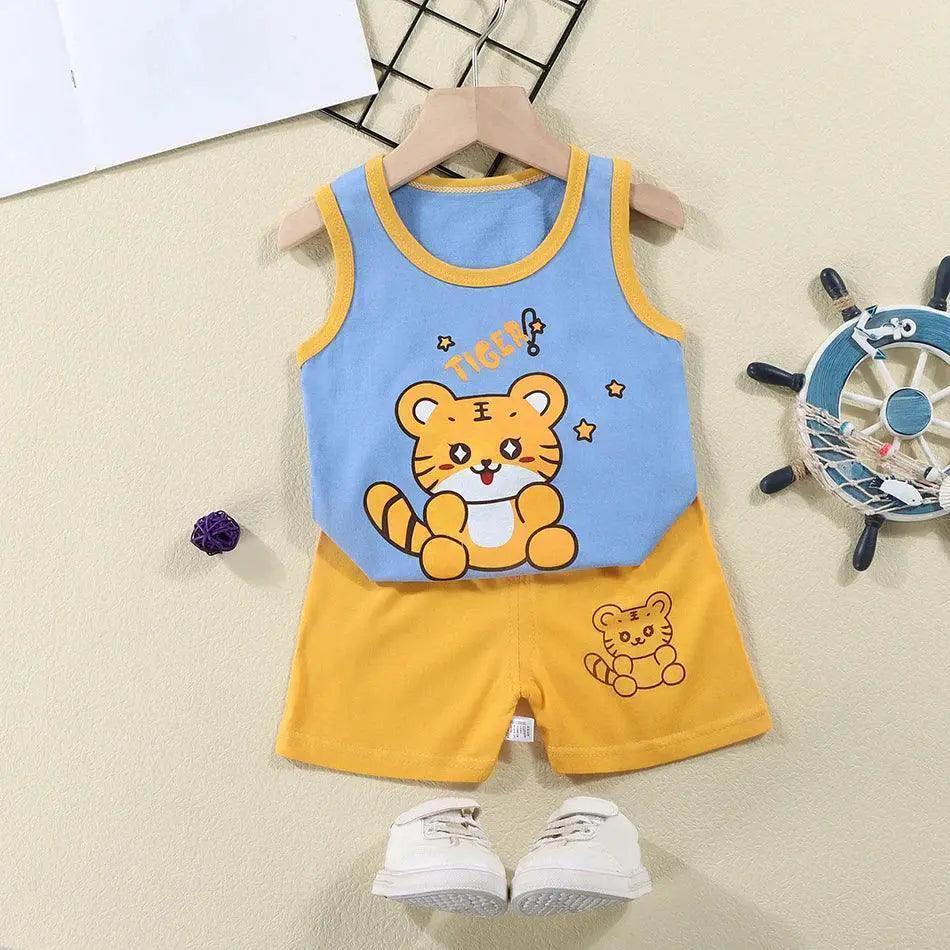  2 Pcs Summer Children's Animal Cartoon Print Vest Sets Girls Clothes Baby Korean Thin Boys Kids Sleeveless Casual Clothing Sets -  ToylandEU™