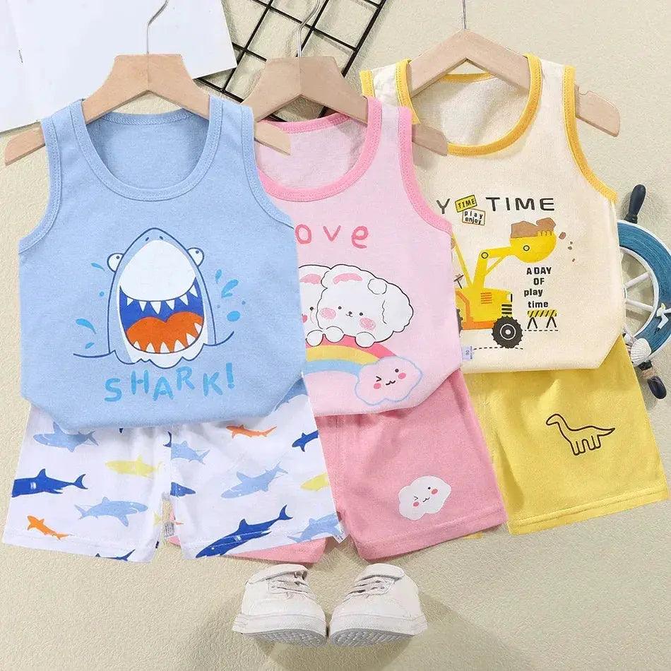  2 Pcs Summer Children's Animal Cartoon Print Vest Sets Girls Clothes Baby Korean Thin Boys Kids Sleeveless Casual Clothing Sets -  ToylandEU™