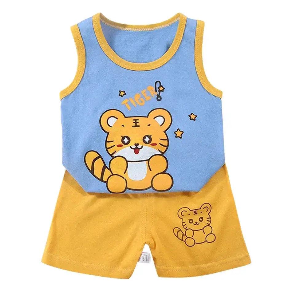  2 Pcs Summer Children's Animal Cartoon Print Vest Sets Girls Clothes Baby Korean Thin Boys Kids Sleeveless Casual Clothing Sets -  ToylandEU™