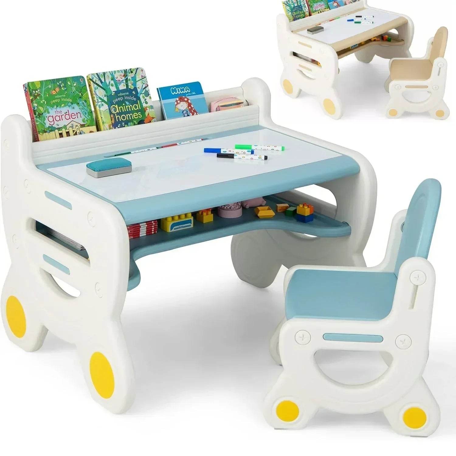 Kids Table and Chair Set Plastic Children Activity Table and Chair Set for Reading Drawing and Snack Time - ToylandEU
