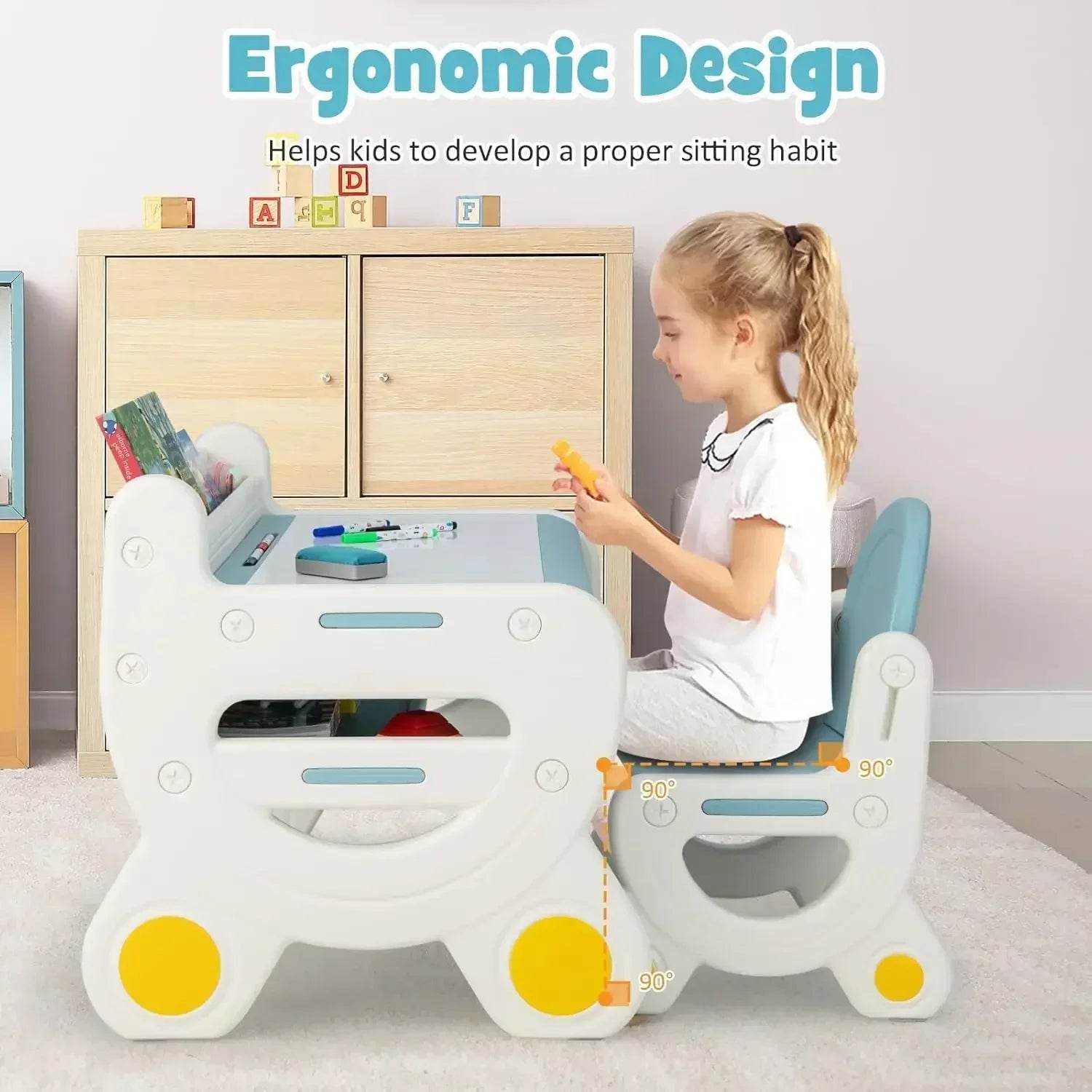 Kids Table and Chair Set Plastic Children Activity Table and Chair Set for Reading Drawing and Snack Time - ToylandEU