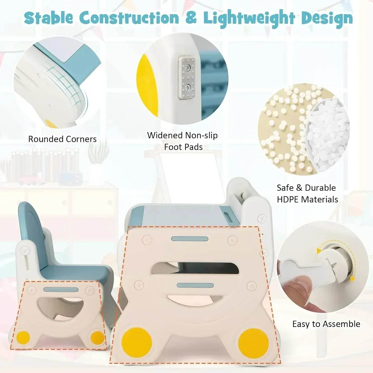 Kids Table and Chair Set Plastic Children Activity Table and Chair Set for Reading Drawing and Snack Time - ToylandEU