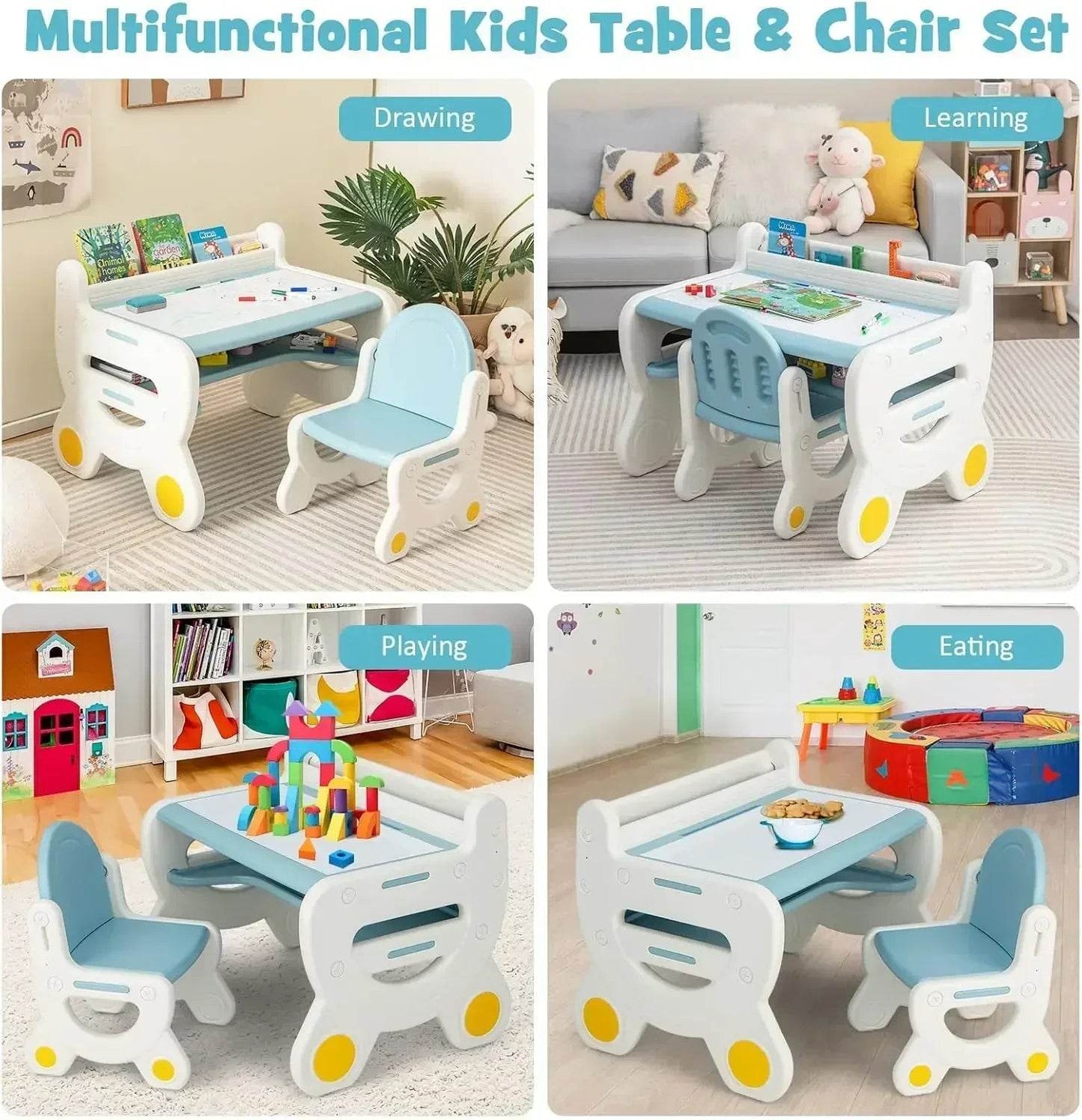 Kids Table and Chair Set Plastic Children Activity Table and Chair Set for Reading Drawing and Snack Time - ToylandEU
