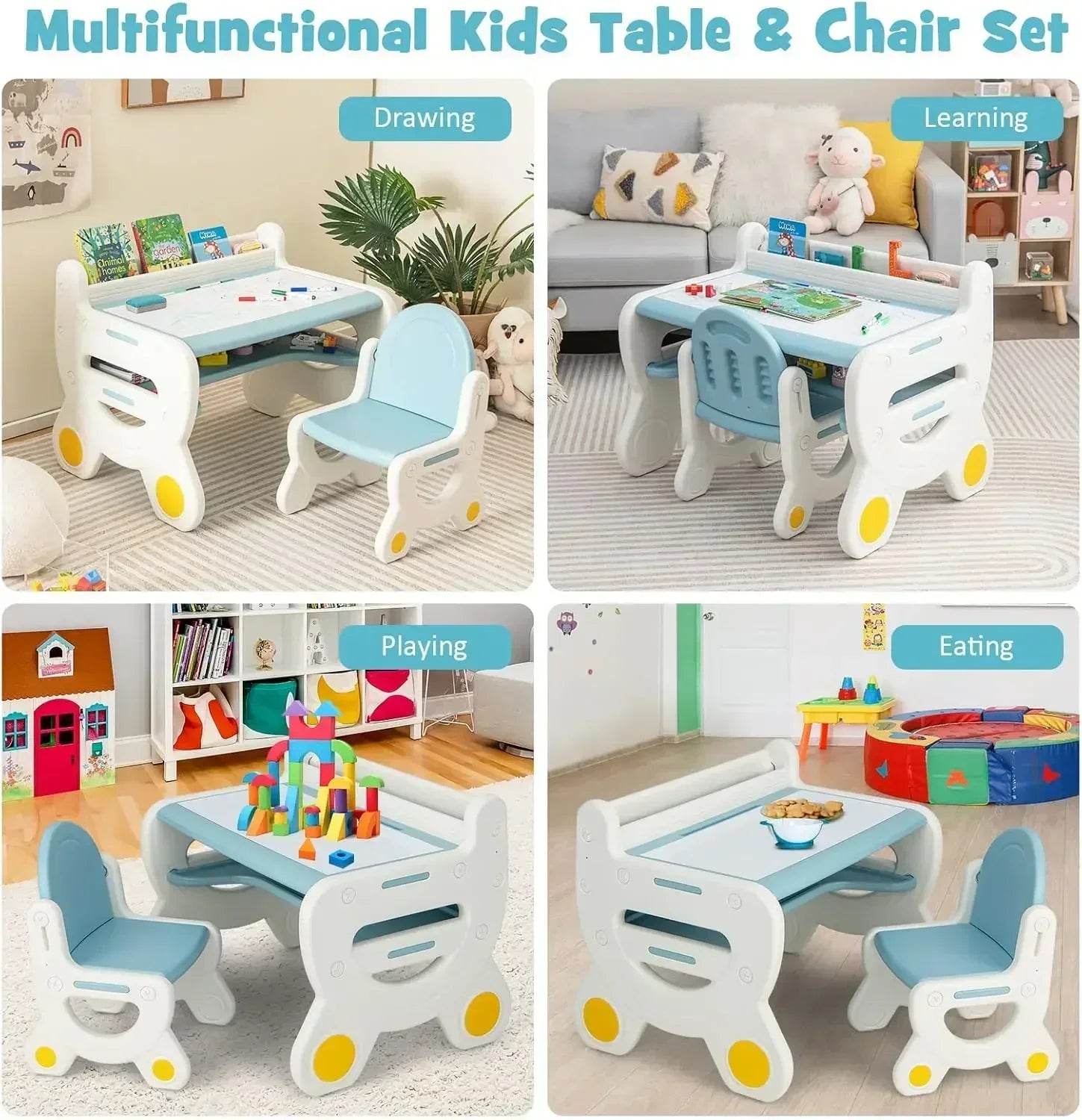 Kids Table and Chair Set Plastic Children Activity Table and Chair Set for Reading Drawing and Snack Time - ToylandEU