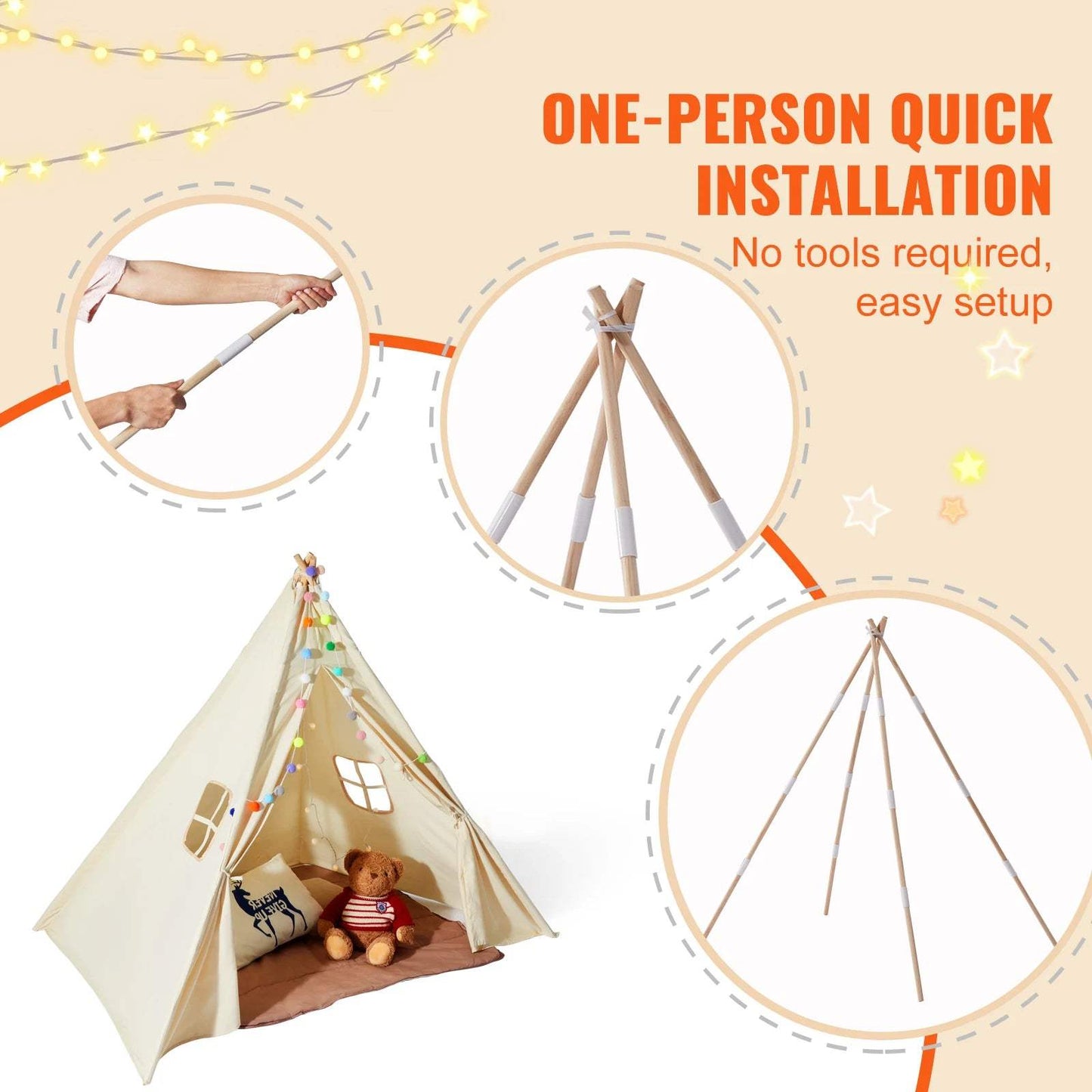  Kids Teepee Play Tent Cozy Indoor Outdoor Fun With Windows -  ToylandEU™