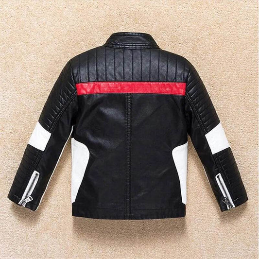 Kids Trendy Faux Leather Patchwork Jacket with Vibrant Stitching - ToylandEU