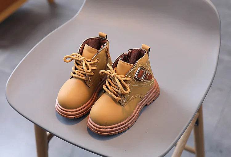 Kids' Trendy Leather Short Boots - Autumn Fashion for Boys and Girls, British Style Outdoor Anti-Slip Footwear - ToylandEU