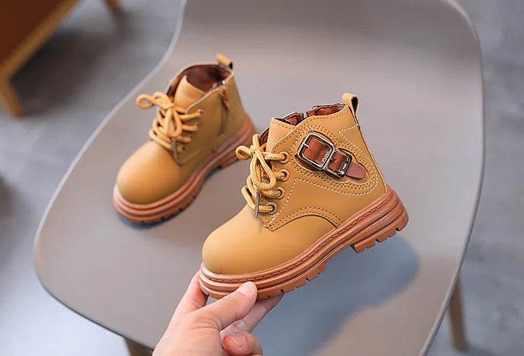 Kids' Trendy Leather Short Boots - Autumn Fashion for Boys and Girls, British Style Outdoor Anti-Slip Footwear - ToylandEU