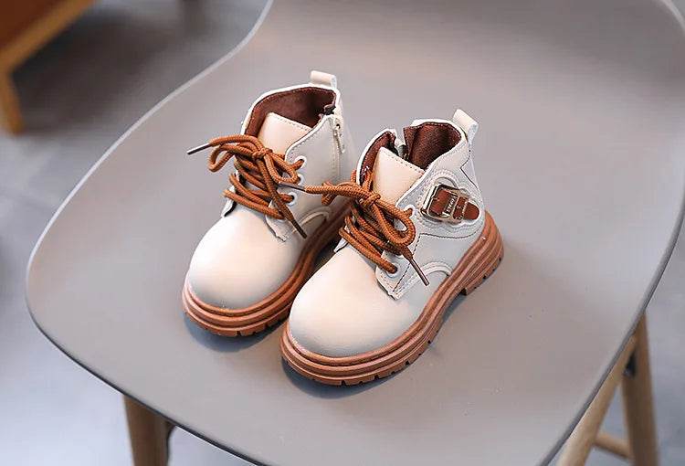 Kids' Trendy Leather Short Boots - Autumn Fashion for Boys and Girls, British Style Outdoor Anti-Slip Footwear - ToylandEU