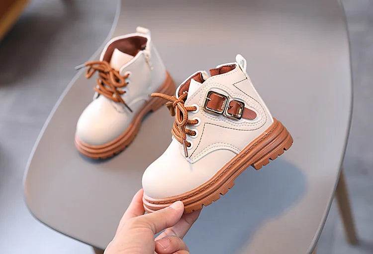 Kids' Trendy Leather Short Boots - Autumn Fashion for Boys and Girls, British Style Outdoor Anti-Slip Footwear - ToylandEU