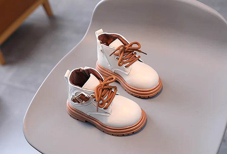 Kids' Trendy Leather Short Boots - Autumn Fashion for Boys and Girls, British Style Outdoor Anti-Slip Footwear - ToylandEU