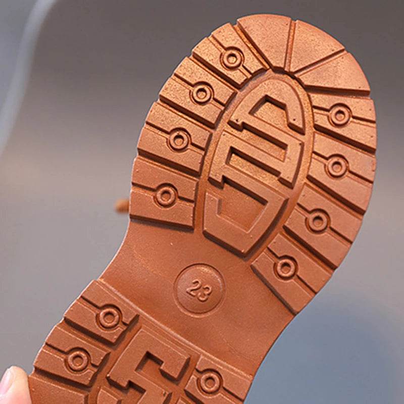 Kids' Trendy Leather Short Boots - Autumn Fashion for Boys and Girls, British Style Outdoor Anti-Slip Footwear - ToylandEU