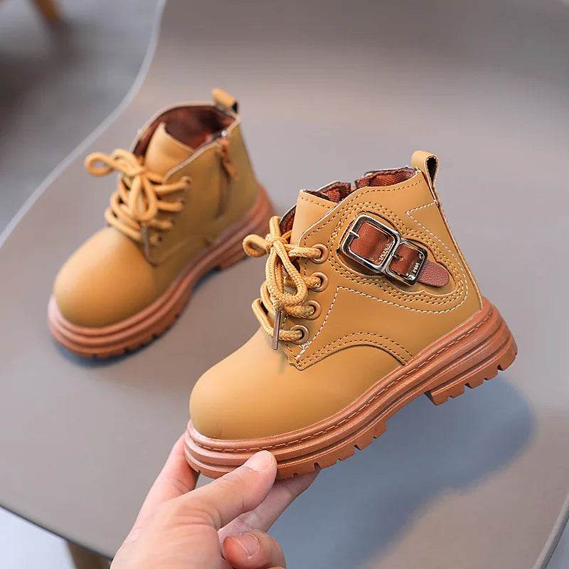 Kids' Trendy Leather Short Boots - Autumn Fashion for Boys and Girls, British Style Outdoor Anti-Slip Footwear - ToylandEU