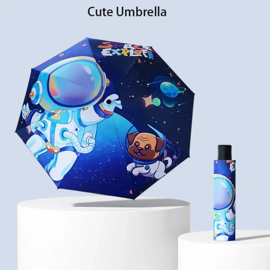 Kids Umbrella Cartoon Windproof Folding Reflective Dinosaur Astronaut - ToylandEU