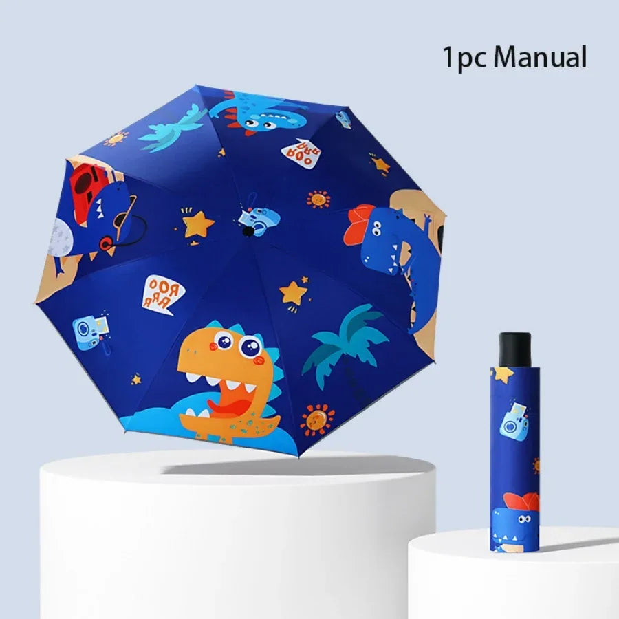 Kids Umbrella Cartoon Windproof Folding Reflective Dinosaur Astronaut - ToylandEU