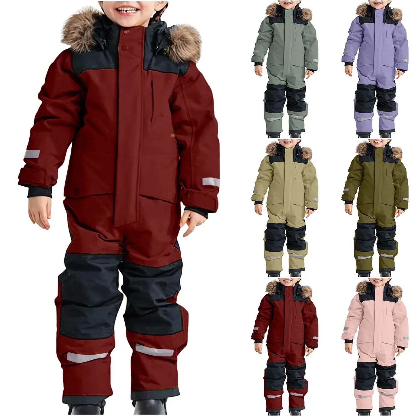 Kids Unisex Ski Suit Dinosaur Cartoon Insulated Warm Winter Wear - ToylandEU