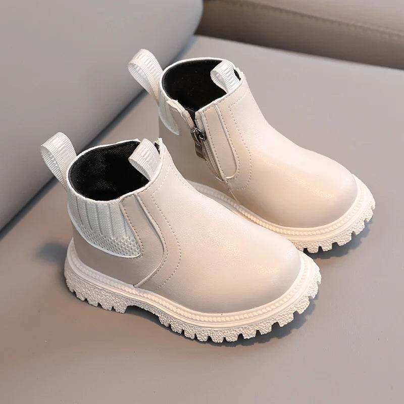 Kids Warm PU Leather Ankle Boots with Side Zipper - Anti-Slip Snow Shoes for Girls and Boys - ToylandEU