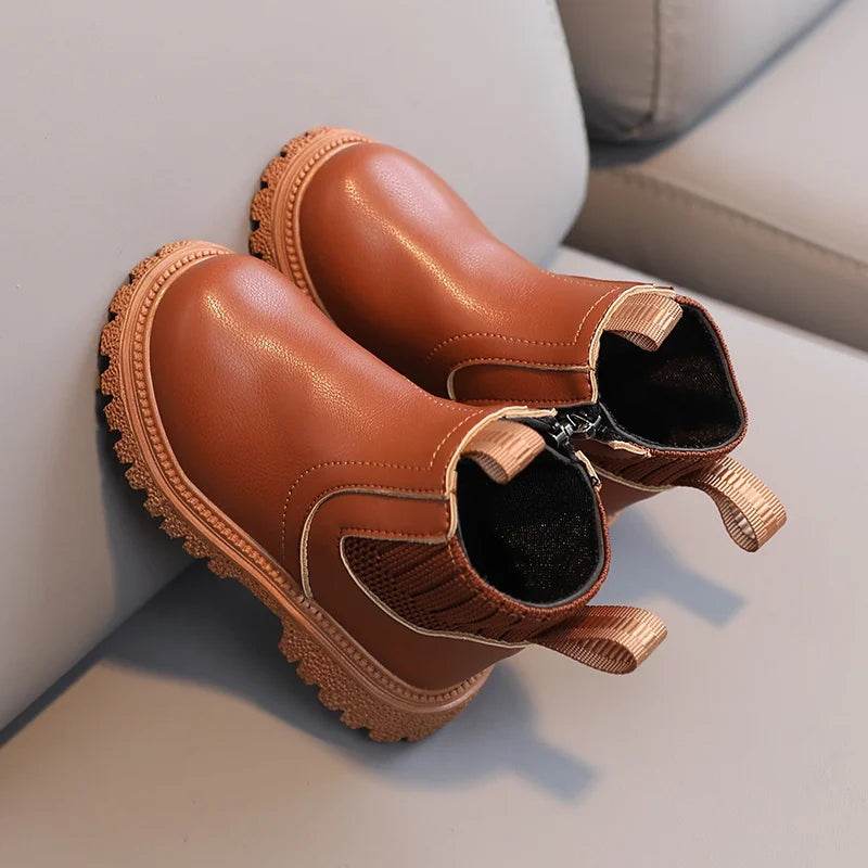 Kids Warm PU Leather Ankle Boots with Side Zipper - Anti-Slip Snow Shoes for Girls and Boys - ToylandEU