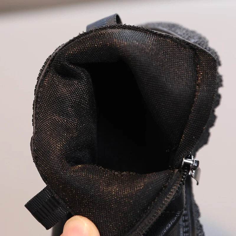 Kids Warm PU Leather Ankle Boots with Side Zipper - Anti-Slip Snow Shoes for Girls and Boys - ToylandEU