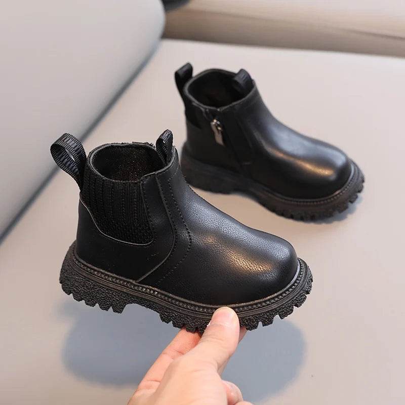 Kids Warm PU Leather Ankle Boots with Side Zipper - Anti-Slip Snow Shoes for Girls and Boys - ToylandEU