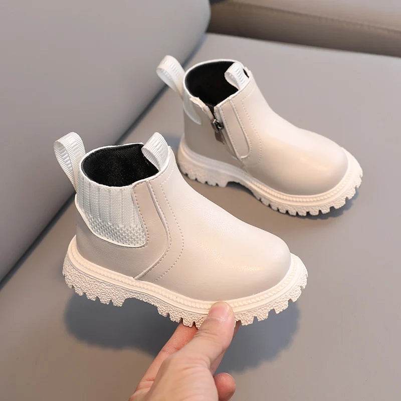 Kids Warm PU Leather Ankle Boots with Side Zipper - Anti-Slip Snow Shoes for Girls and Boys - ToylandEU