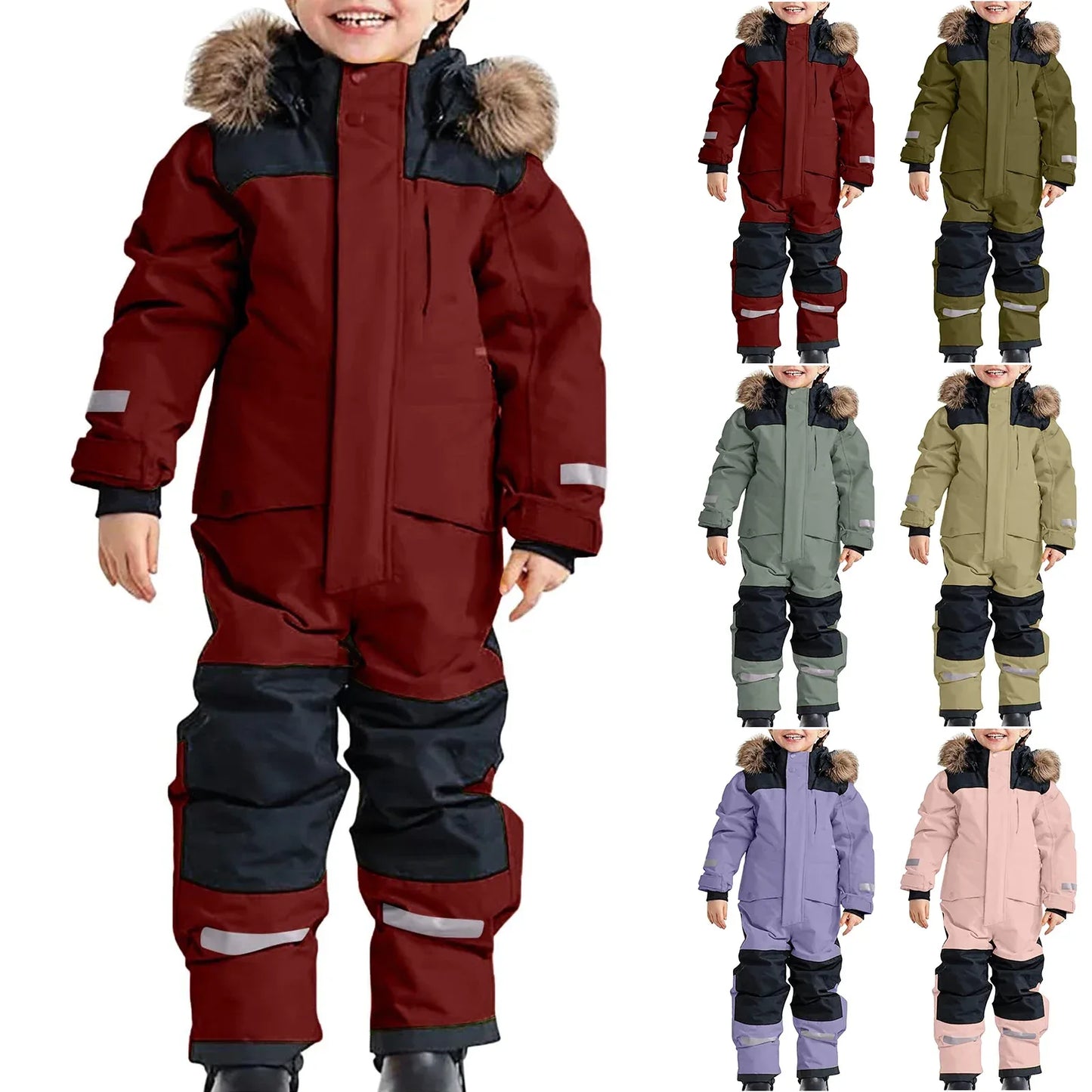 Kids Waterproof Ski Suit With Fleece Lining Warm One Piece - ToylandEU