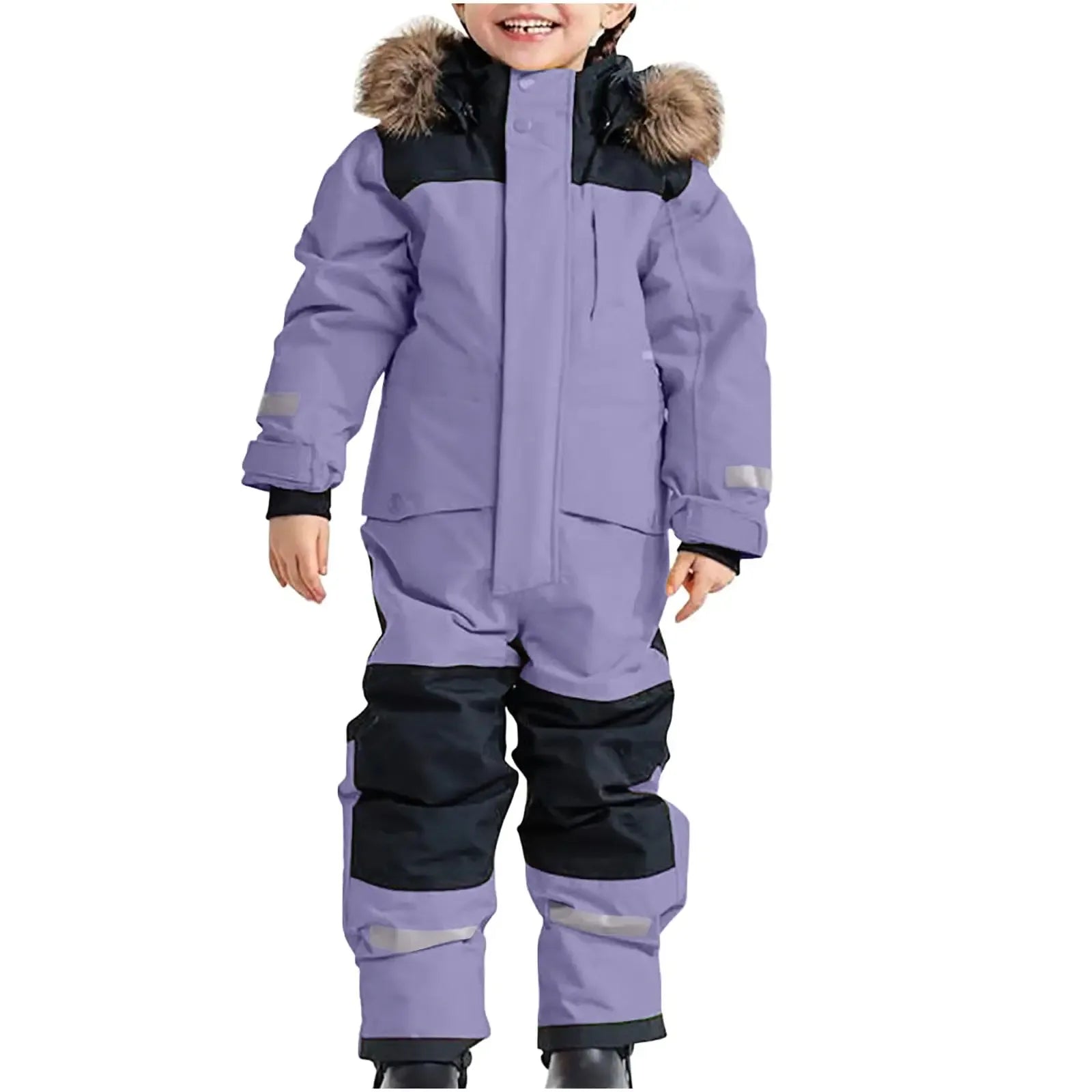 Kids Waterproof Ski Suit With Fleece Lining Warm One Piece - ToylandEU