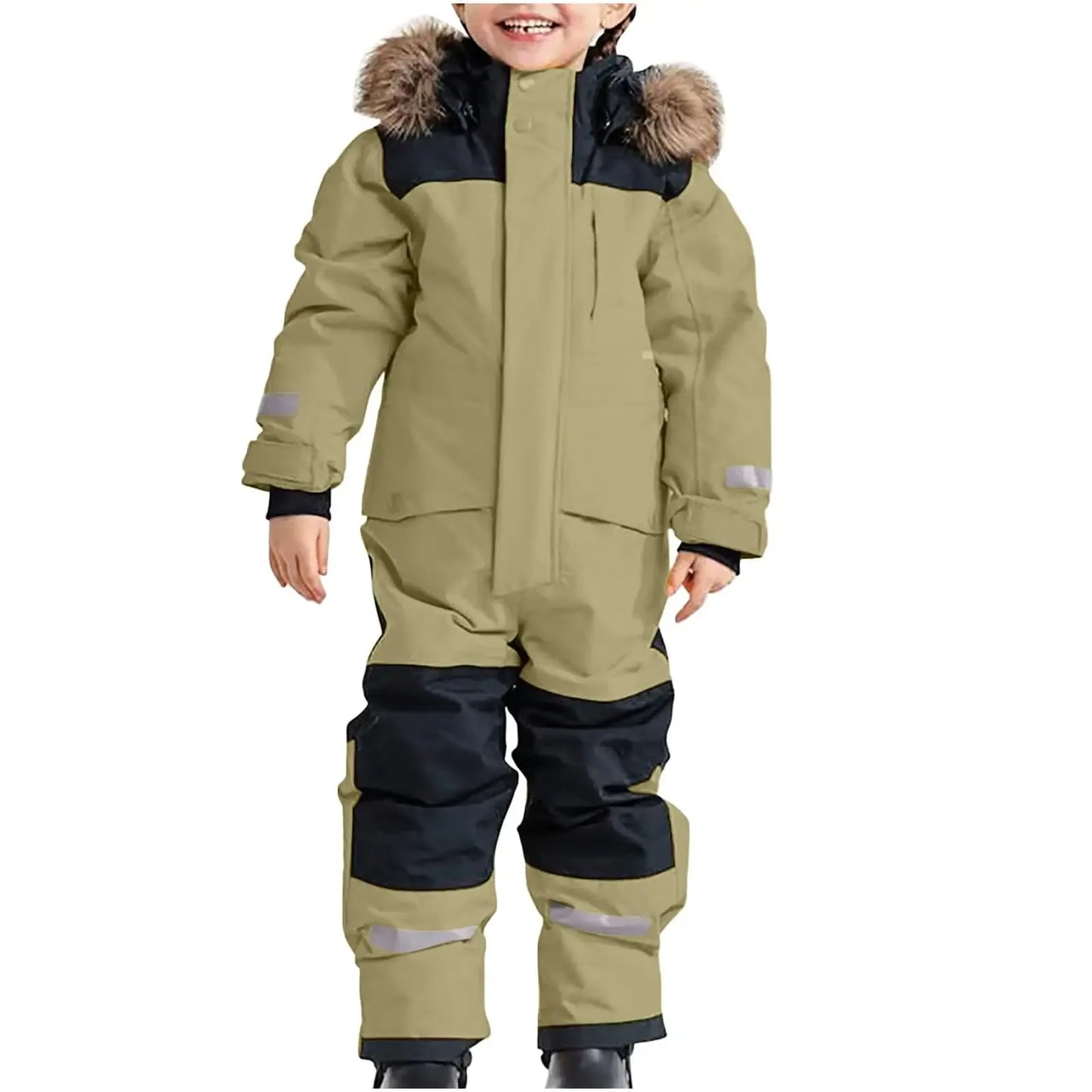 Kids Waterproof Ski Suit With Fleece Lining Warm One Piece - ToylandEU