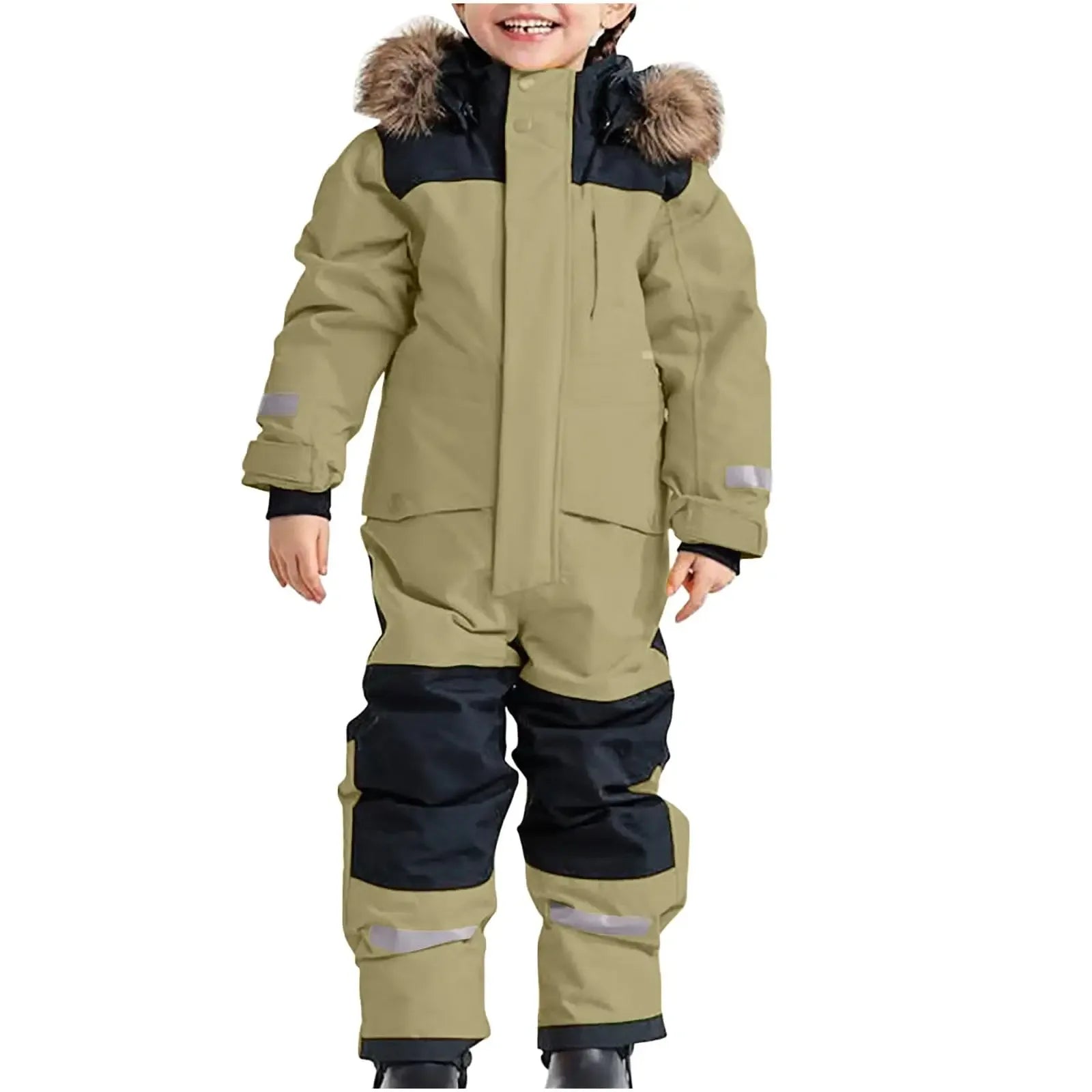 Kids Waterproof Ski Suit With Fleece Lining Warm One Piece - ToylandEU