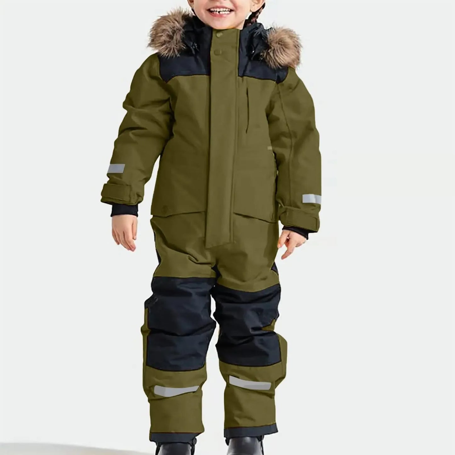 Kids Waterproof Ski Suit With Fleece Lining Warm One Piece - ToylandEU