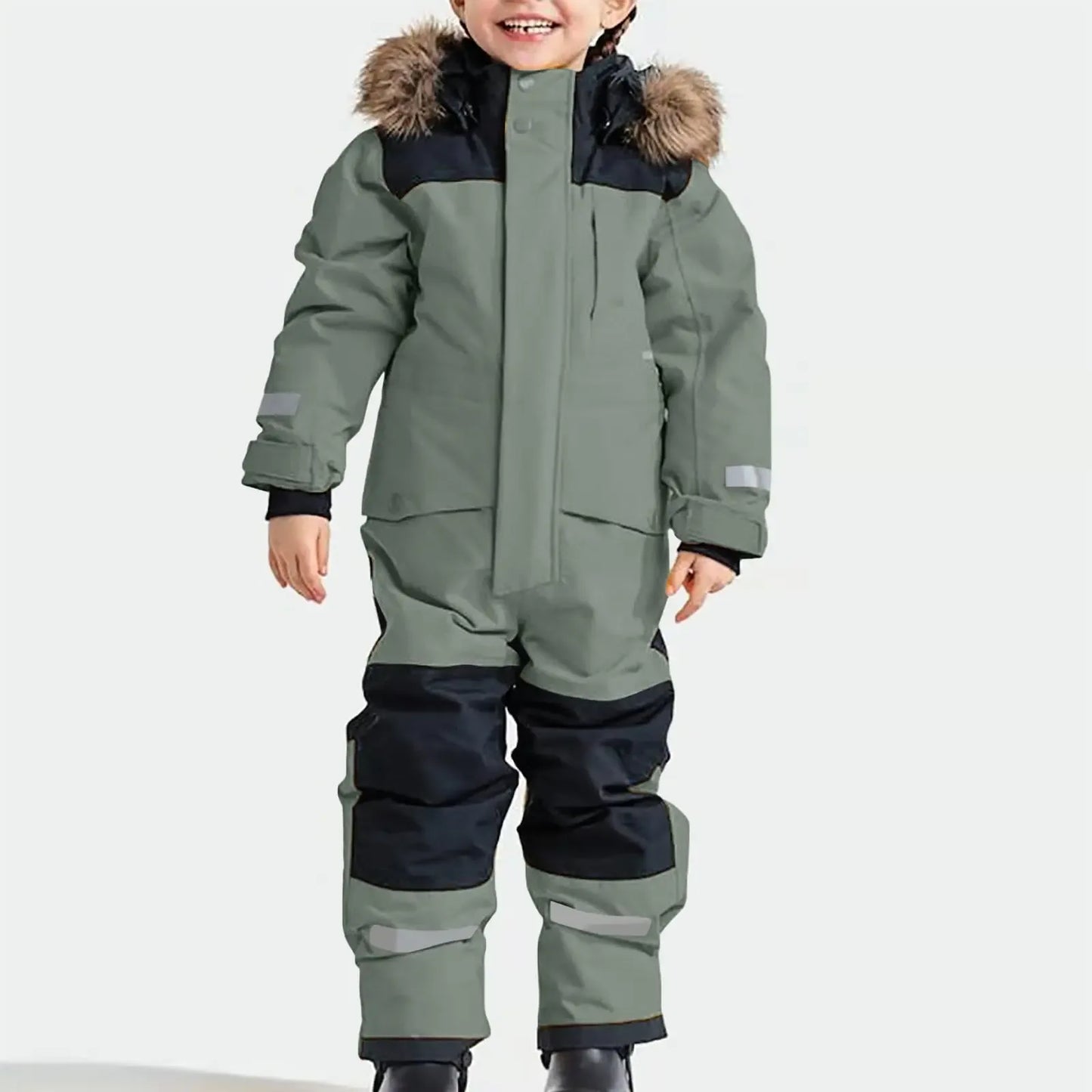 Kids Waterproof Ski Suit With Fleece Lining Warm One Piece - ToylandEU