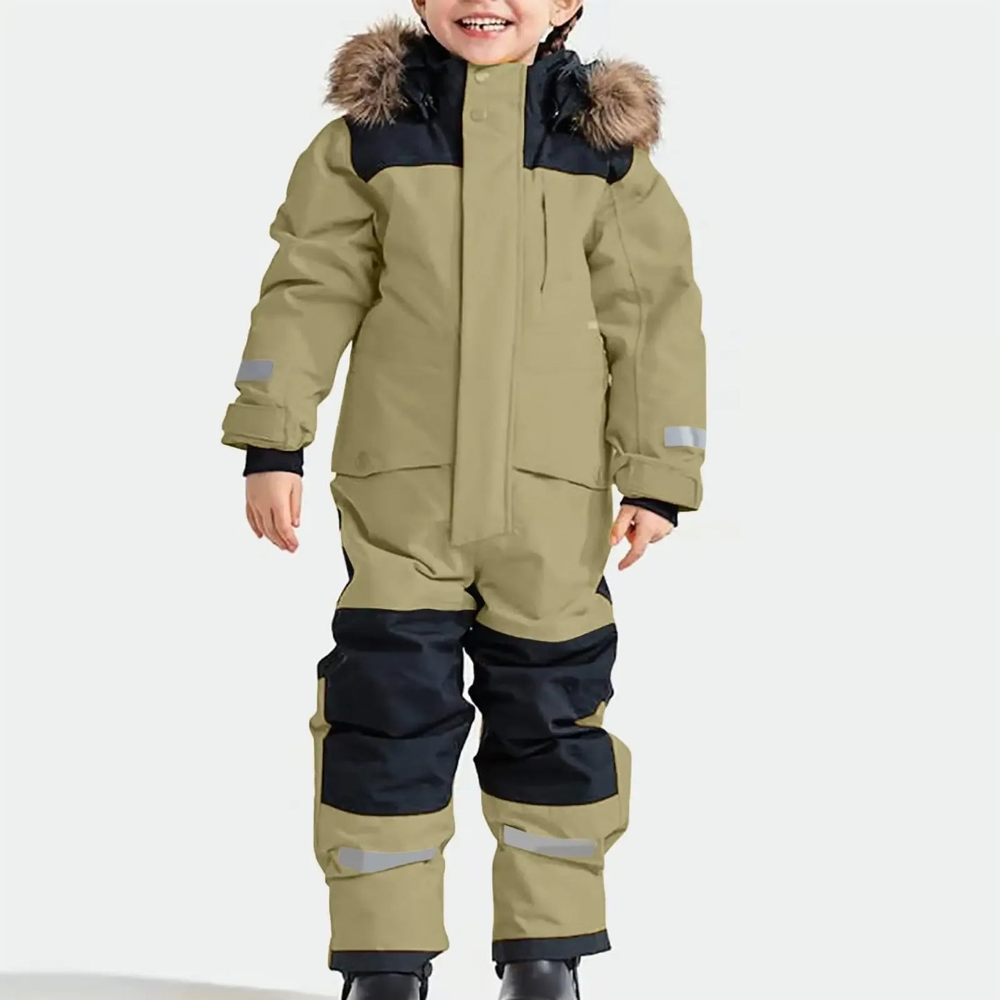 Kids Waterproof Ski Suit With Fleece Lining Warm One Piece - ToylandEU