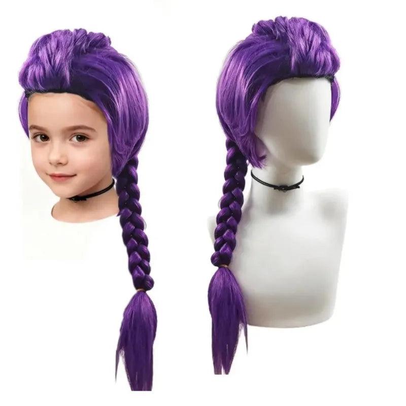 Kids Wig Purple Long Braid One Size Toylandeu