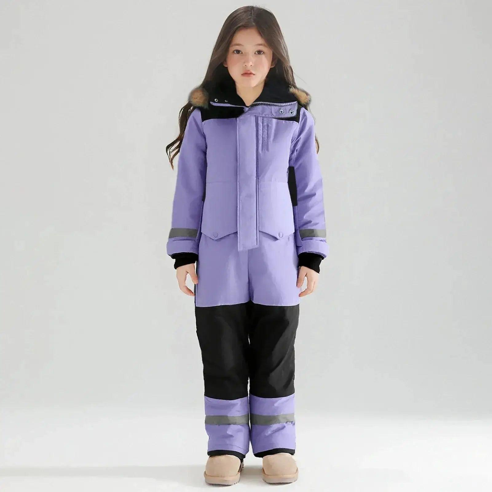  Kids Winter Ski Suit With Fur Hood Windproof Warmth -  ToylandEU™