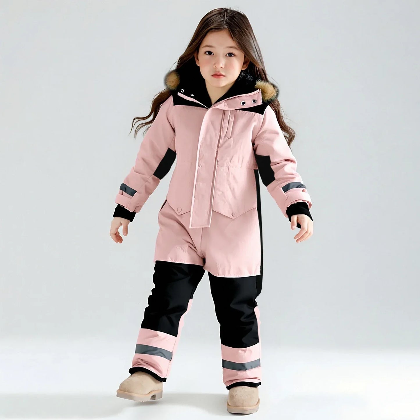 Kids Winter Ski Suit With Fur Hood Windproof Warmth Outdoor - ToylandEU
