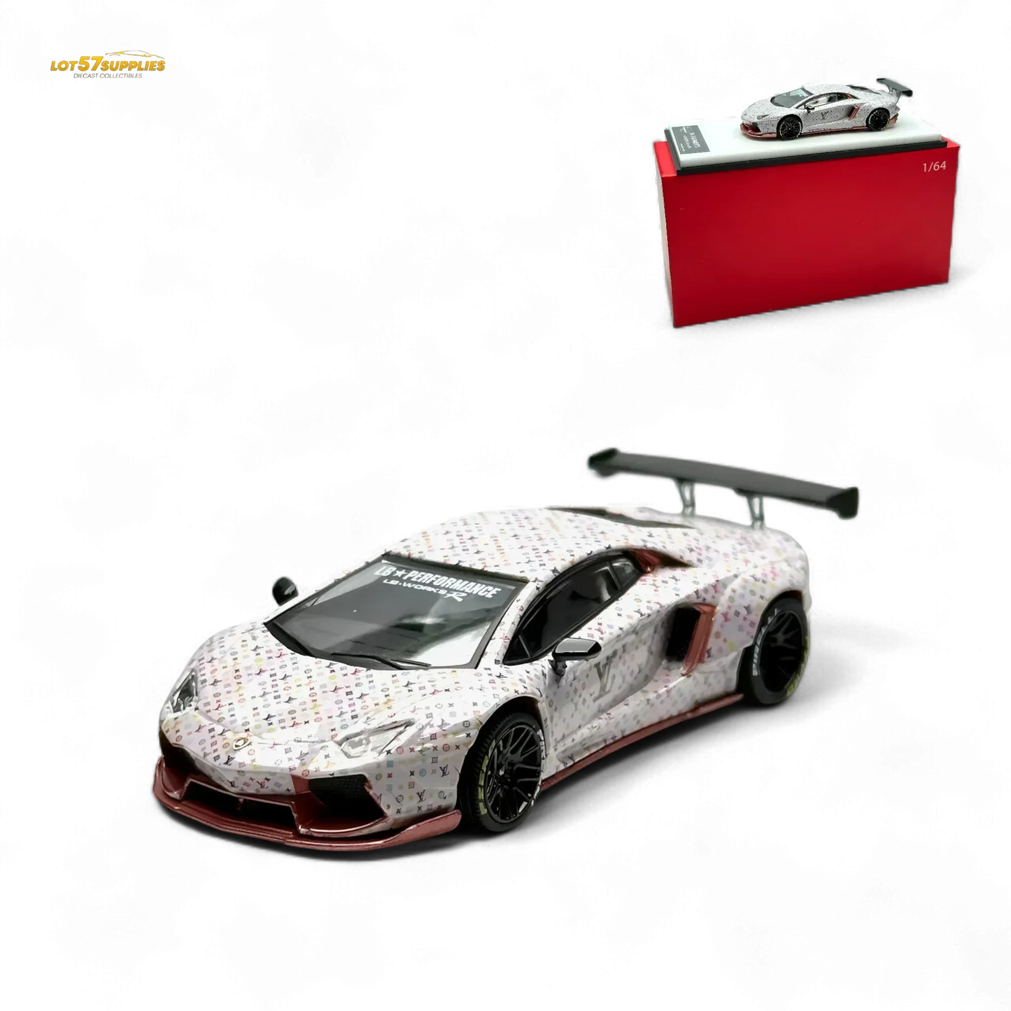 King Model Lamborghini Aventador LP700-4 LB 1.0 White LV Livery 1:64 - ToylandEU
