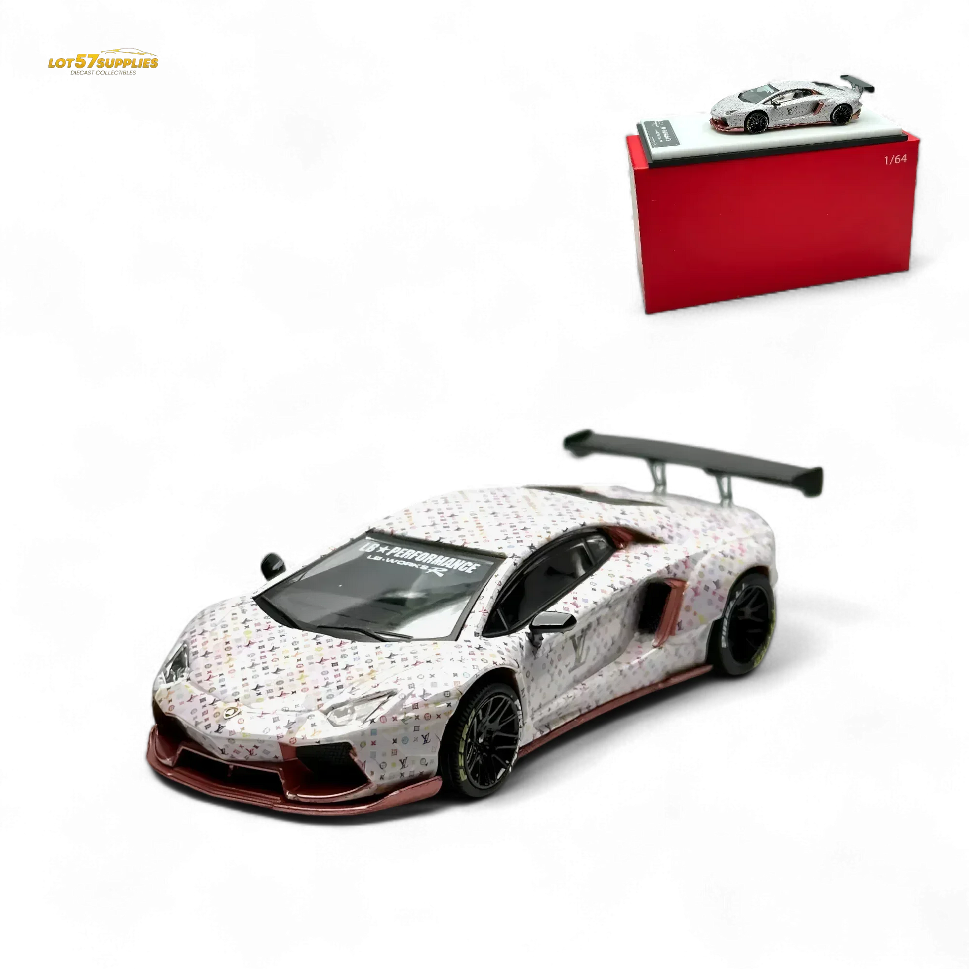 King Model Lamborghini Aventador LP700-4 LB 1.0 White LV Livery 1:64 - ToylandEU