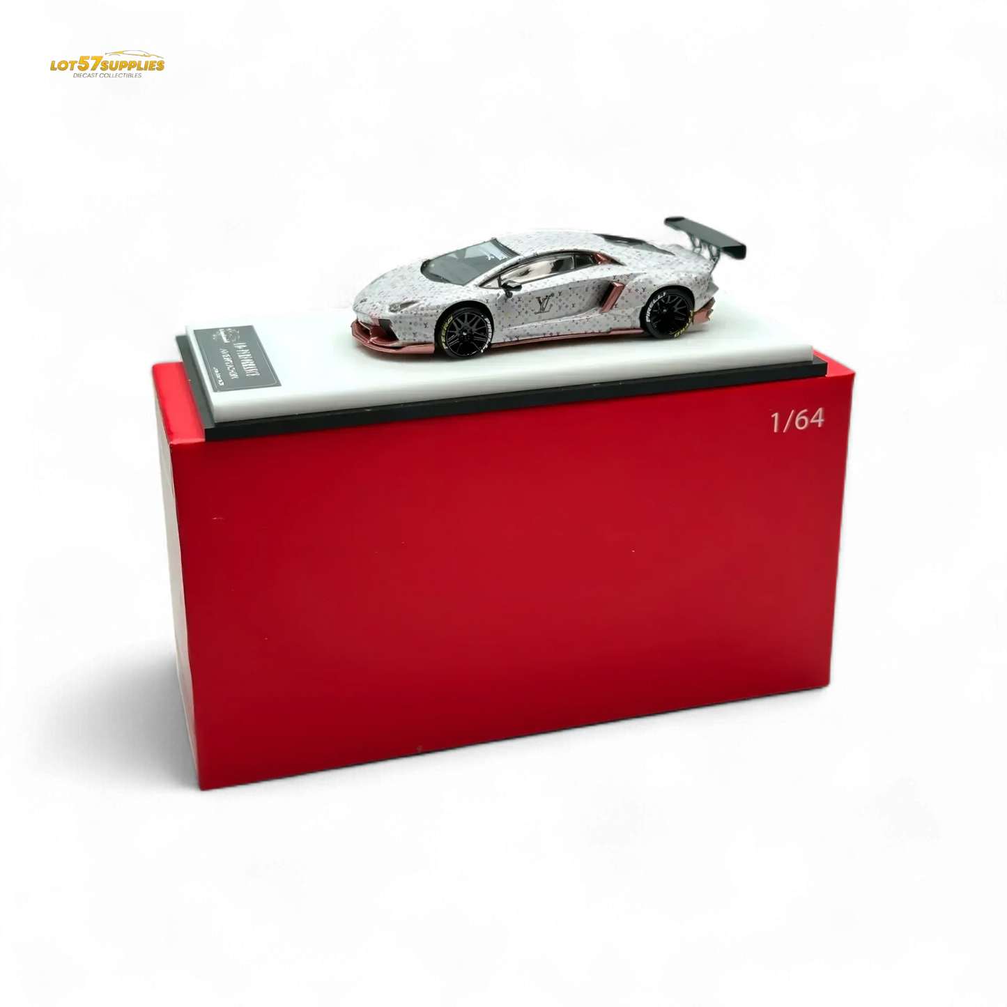 King Model Lamborghini Aventador LP700-4 LB 1.0 White LV Livery 1:64 - ToylandEU
